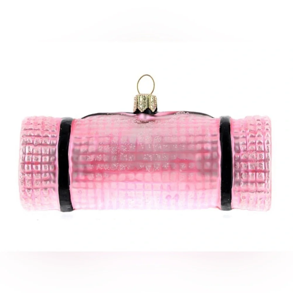 Anthropologie New Pink Yoga Mat Glass Ornament Rare Discontinued